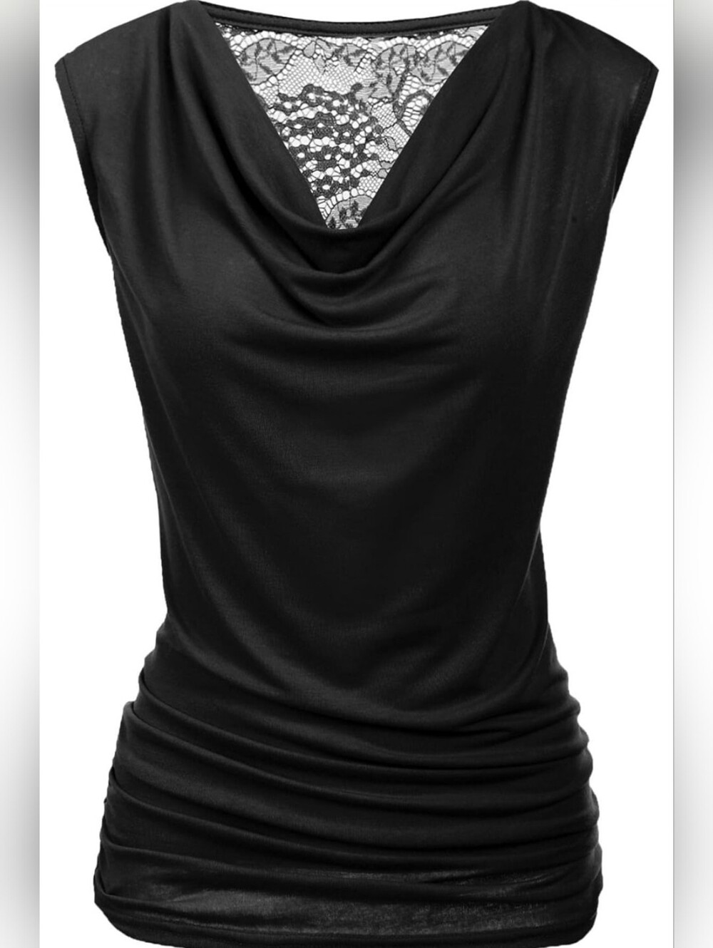 Sizw L Women’s Black Coql-Neck Lace-Back Top
